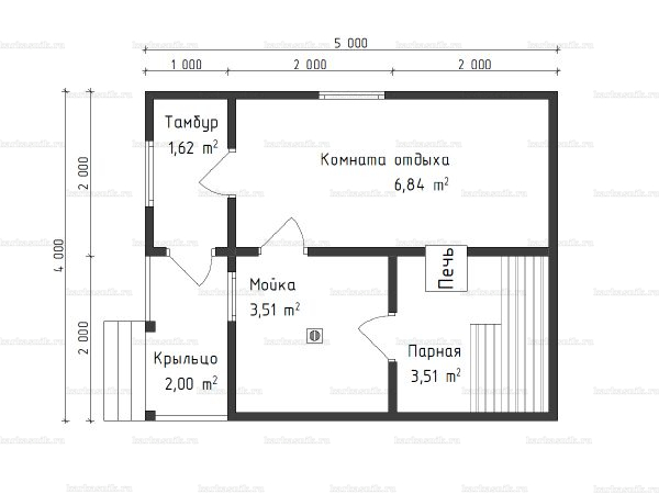 Планировка одноэтажной бани 4х5