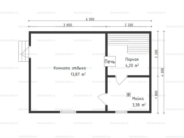 Планировка одноэтажной бани 4х6