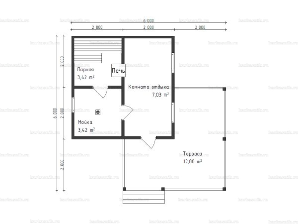 Планировка одноэтажной бани 6х6