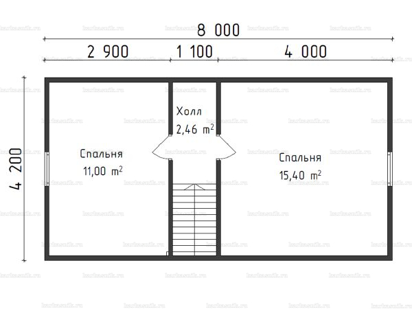 План второго этажа бани с мансардой 6х8