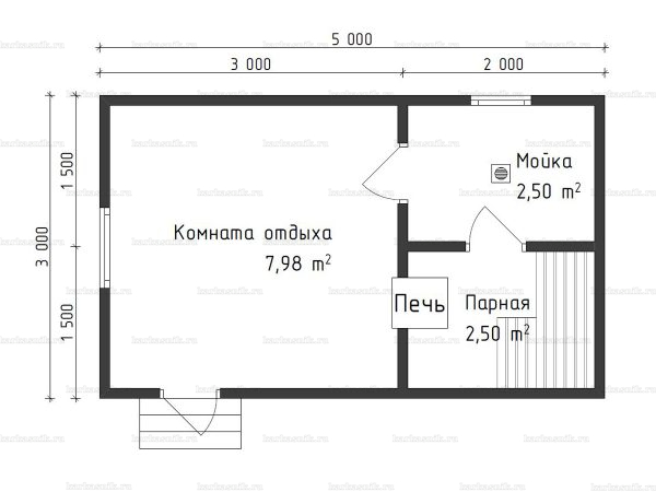 Планировка одноэтажной бани 4х4