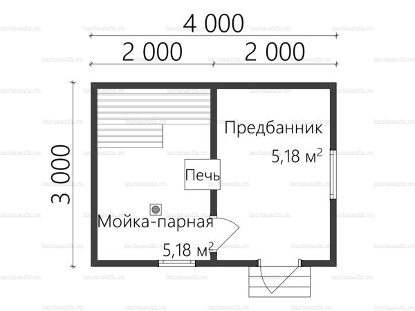Планировка одноэтажной бани 3х4