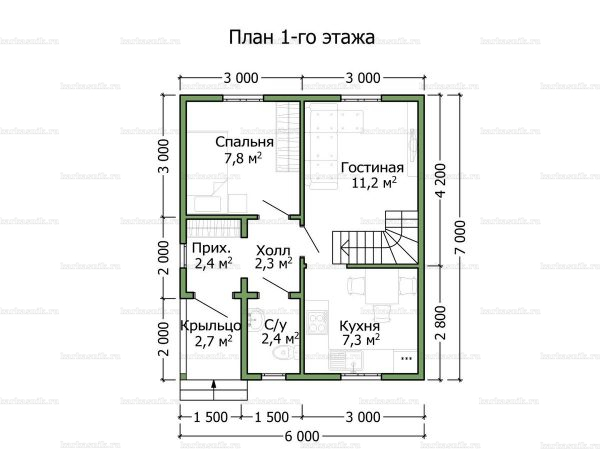 Схема планировки частного каркасного домика 6х7 с мансардой