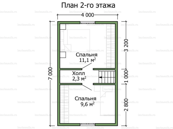 Схема планировки частного каркасного домика 6х7 с мансардой (второй этаж)