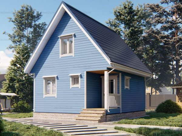 3D-проект недорого каркасного дома 6 на 7 для дачи