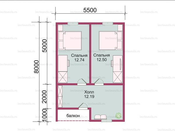 План второго этажа дома с мансардой 8х9