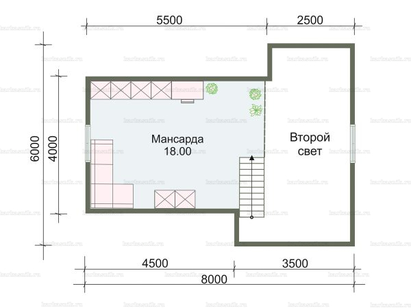 План второго этажа дома с мансардой 6х8