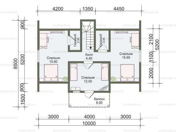 План второго этажа дома с мансардой 7х10