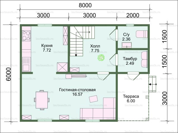 Схема планировки каркасного дома 6*8 с мансардным этажом