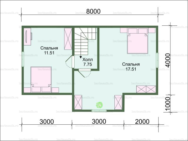 Схема планировки каркасного дома 6*8 с мансардным этажом (второй этаж)