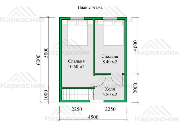 План второго этажа дома с мансардой 9х6