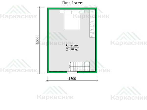 План второго этажа дома с мансардой 7.5х6
