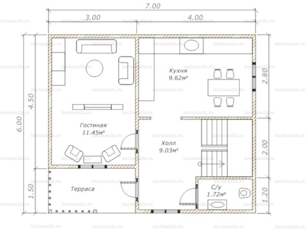 Планировка двухэтажного дома 7х6