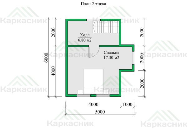 План второго этажа дома с мансардой 8х6