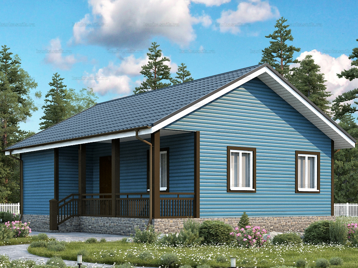 Одноэтажный дом с двухскатной крышей 9х7.5 - строительство в Мск и МО -  цена от 750000 рублей