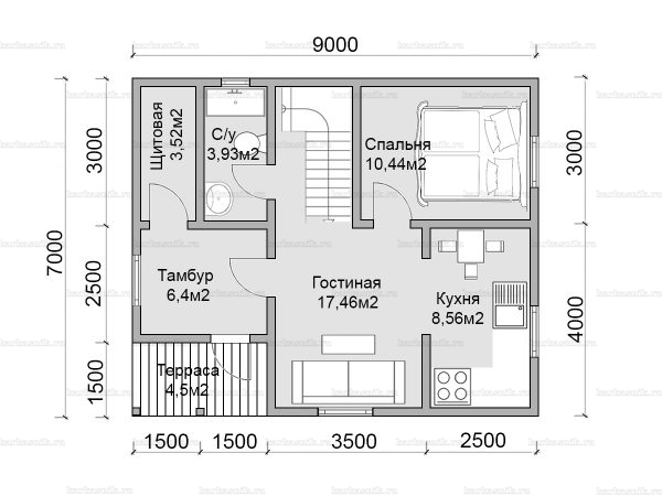 Планировка дома с мансардой двухэтажного дома 9х7