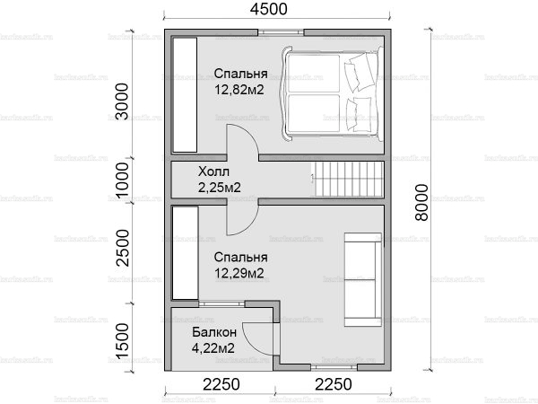 Схема планировки частного дома 6 на 8 для зимнего проживания под ключ (второй этаж)