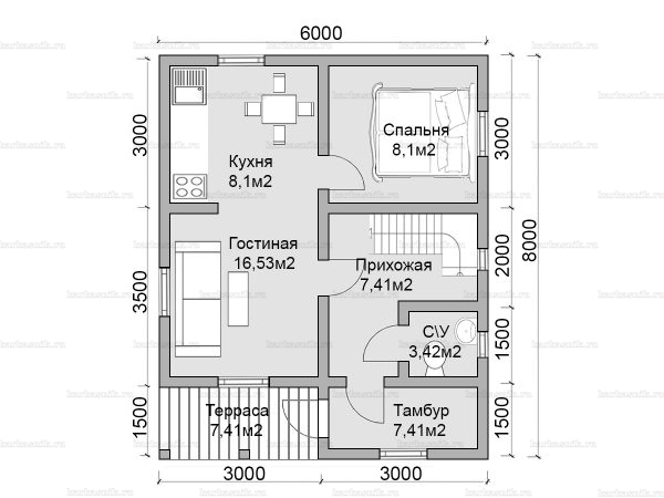Схема планировки частного дома 6 на 8 для зимнего проживания под ключ