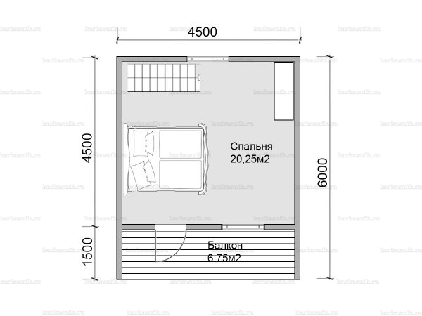 План второго этажа дома с мансардой 6х6