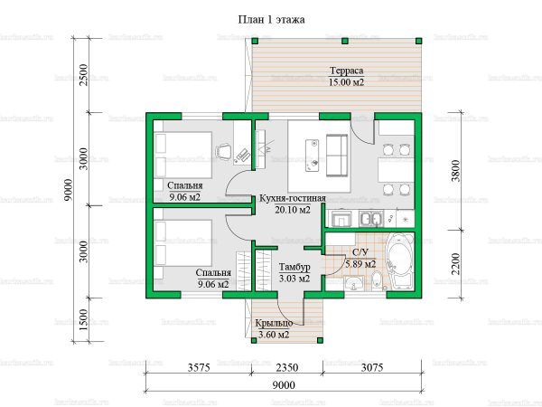 Планировка одноэтажного дома 6х9