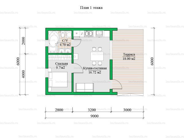 Планировка одноэтажного дома 6х6
