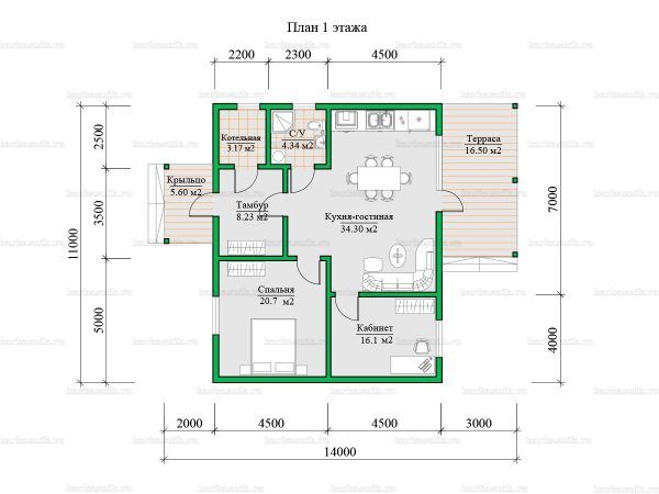 Планировка одноэтажного дома 9х11
