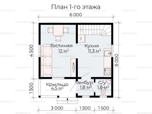 Планировка дома с мансардой 6х6