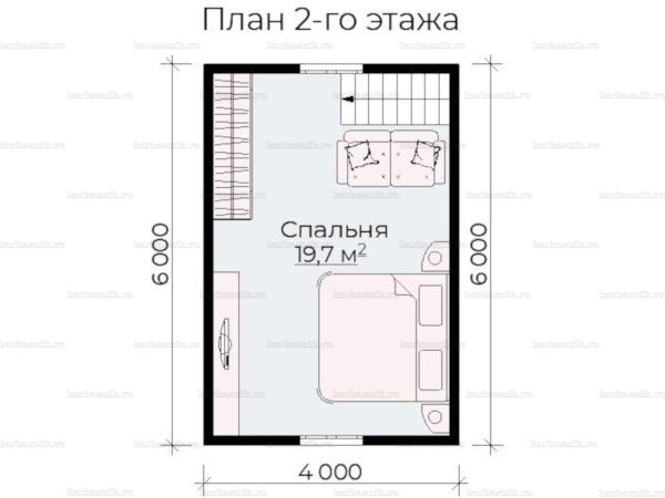 План второго этажа дома с мансардой 6х6
