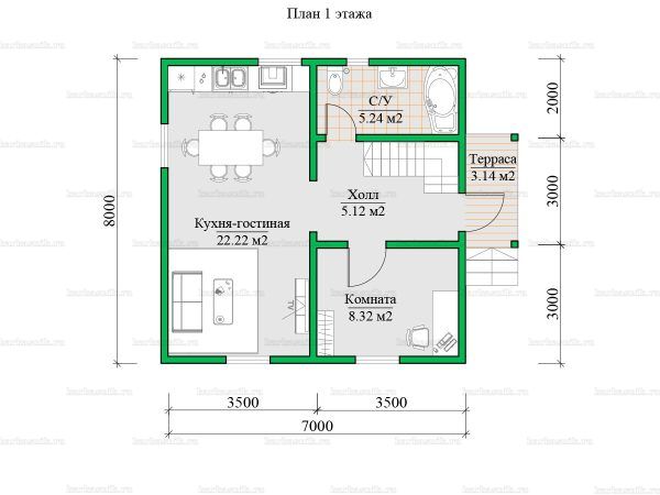 Планировка двухэтажного дома 7х8